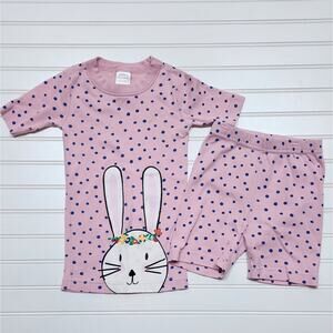 Hanna Andersson Girls Pink Polka Dot Bunny HannaJams Pajama Set Size 6-7